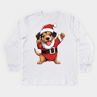 Cartoon Christmas Bernese Dog Dancing Kids Long Sleeve T-Shirt